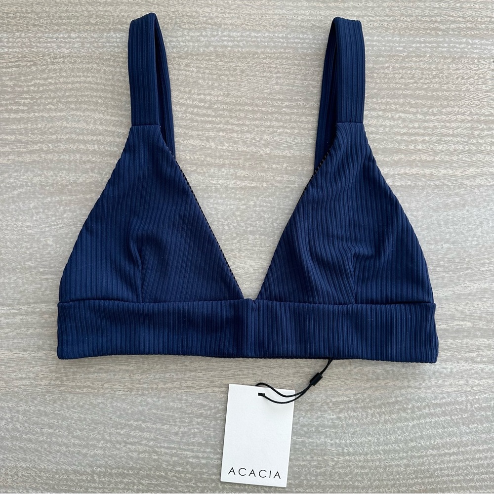 Acacia Swimwear Dawn Ribbed Bikini Top in Deep Navy
